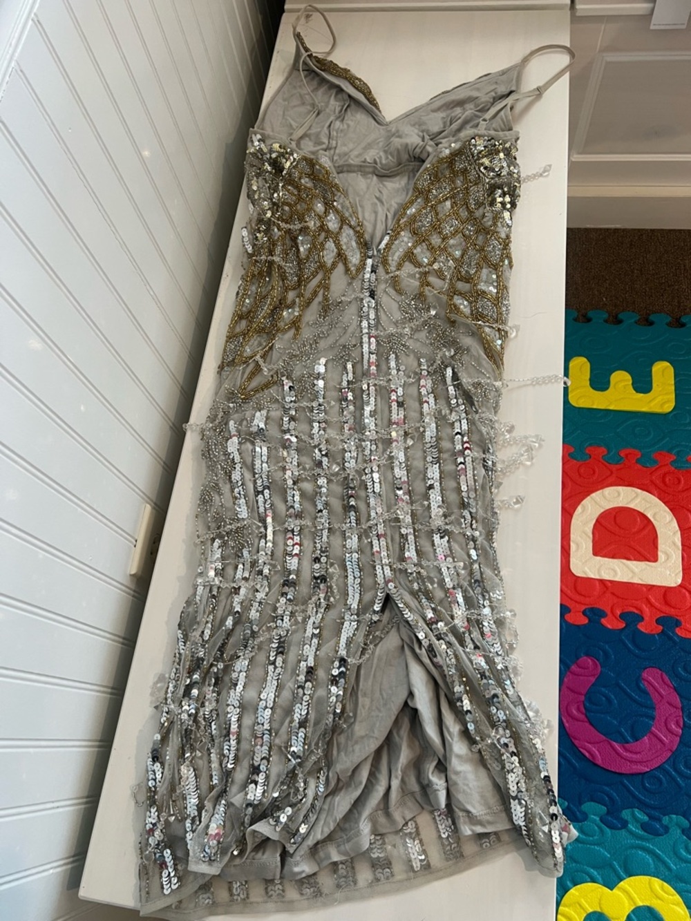 ASOS Silver and Gold Sequin Beaded Evening Dress - Picture 2 of 5